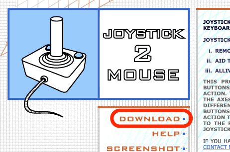 Joystick 2 Mouse のウェブページ