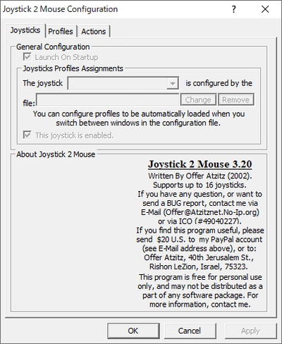 Joystick 2 Mouse Configuration